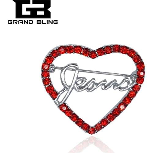Rhinestone Red Heart Love Jesus brooch pins Unique Gift