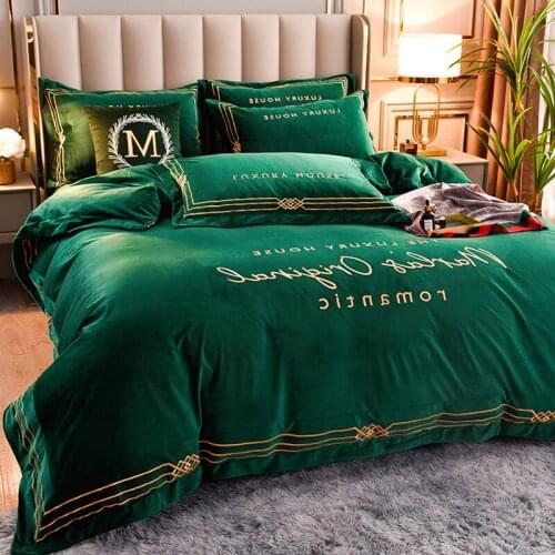 Light Luxury Milk Fiber Four-Piece Set Winter Coral Fleece Fleece Lined Padded Warm Keeping Double-Sided Flannel Duvet Cover