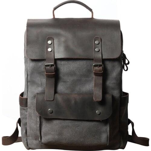 Vintage Canvas+Leather Men Casual Large Backpack Outdoor Travel Bag