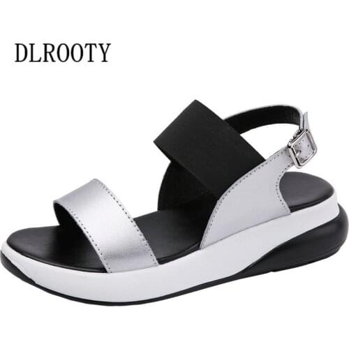 Women Sandals Summer Shoes Woman Wedges Fashion Buckle Strap Genuine Leather Comfortable Casual Platform Female Slides