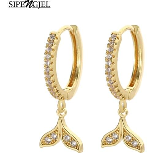 Trendy cubic zircon Fish Tail Earrings gold cute animal tail hoop earrings For Women Fashion CZ Wedding Jewelry 2020
