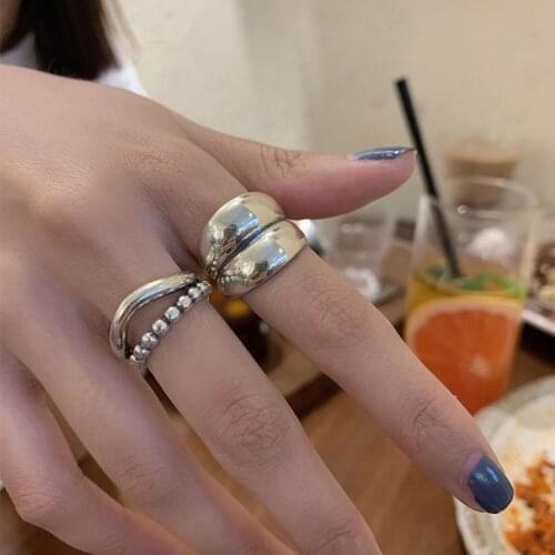 VENTFILLE 925 Sterling Silver New Thick Simple Wave Light-shaped Solid Double-layer Rings Trendy Couple Ring Female Gift