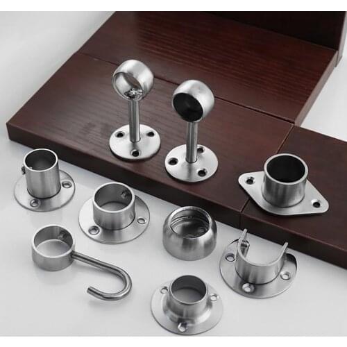 1Pcs 20/22/25mm Wardrobe Hanger Pipe Bracket Steel Flange Tube Holder for Clothes pole curtain Rod ceiling fixed Support Clamps