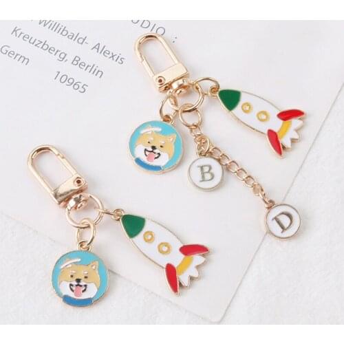 1PC Cute Lovely Shiba Inu Dog Pendant Key Chains For Women Girls Rocket Letter Bag Key Ring Keychain Female Car Keys Holder K98
