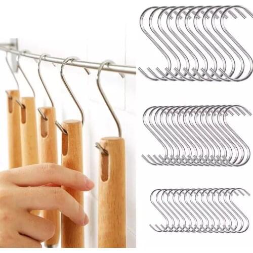 10pcs Stainless Steel S-Shape Hook Kitchen Bedroom Multi-function Railing S Hanger Hook Clasp Holder Hooks Hanging Storage Tools