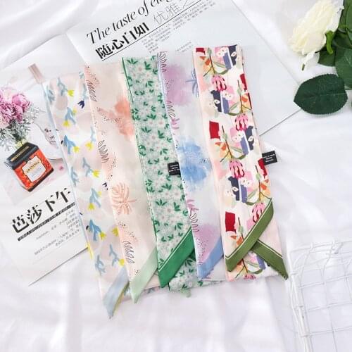 2021 New Summer 126*6 Cartoon Floral Neck Band Silk Scarf Ribbon Headband Belt Versatile Scarf Small Thin Scarf For Women