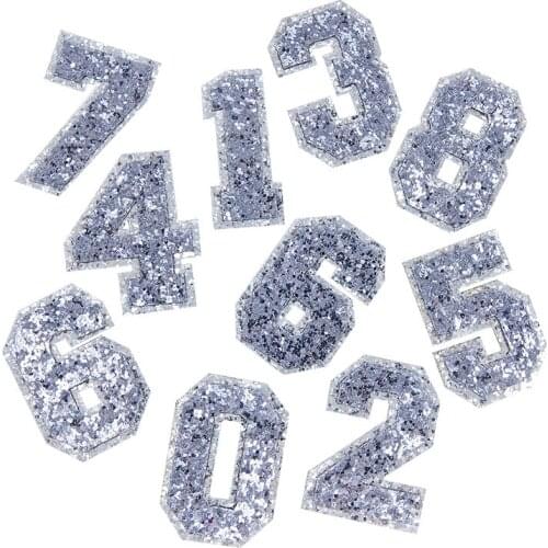 2021 New 3D Colorful 0-9 Numbers Glitter Sequins Embroidered Patches Iron on Arabic Number Embroidery Applique Sewing On