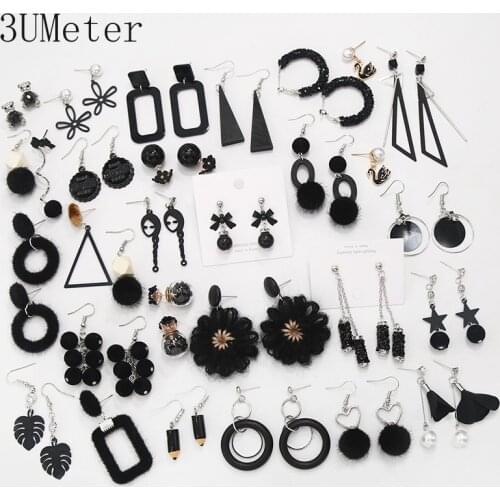 3UMeter 2020 New Black Earrings Collection Simple Geometric Stud Earring Opal Crystal Dangle Earrings Long Tassel Earrings Gift