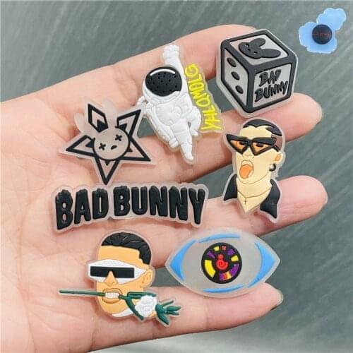 50Pcs Luminous Bad Bunny Rabbit Astronaut PVC Shoe Charms Noctilucent Star Glowing Shoe Accessories DIY Bands Croc Jibz Kid Gift