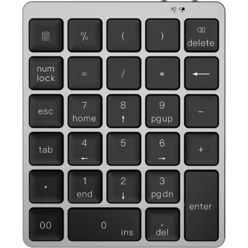 Aluminum Alloy 28 Keys Wireless Bluetooth-compatible Numeric Keypad Ultra-thin Mini Portable Rechargeable Office Home QW