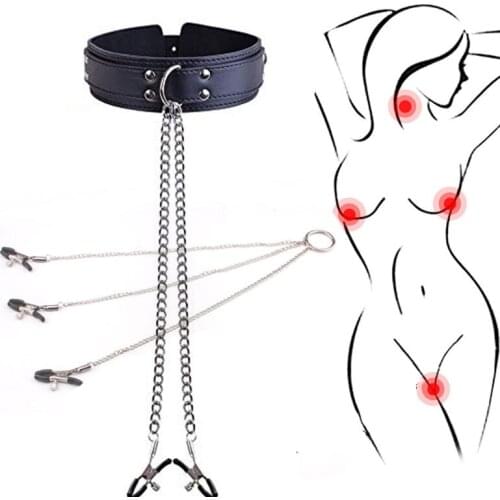 BDSM Bondage Restraint Fetish Collar Chain Collars Collocation Nipple Vagina Clamps Adults Sex Toys For Women Games Sex Shop