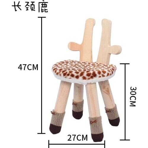 Kids Stool Solid Wood Chair for Children Cartoon Deer Rabbit Non-slip Bench Foot Stool Kindergarten School Home Kids Furniture