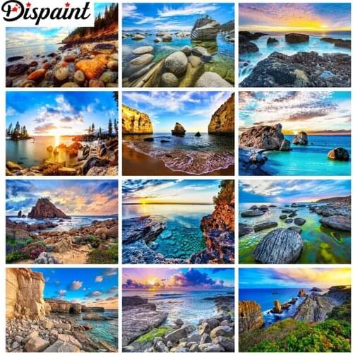 Dispaint Diamond Painting Full Square/Round Diamond "Bay scenery" Pattern Embroidery Cross Stitch 5D Rhinestone Painting