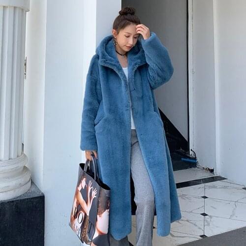 Long Coat Women Jackets Winter Hooded Collar Fuax Mink Fur Warm Thick Plush Coat Fluffy Jacket Oversize Coat Fur Jacket Women