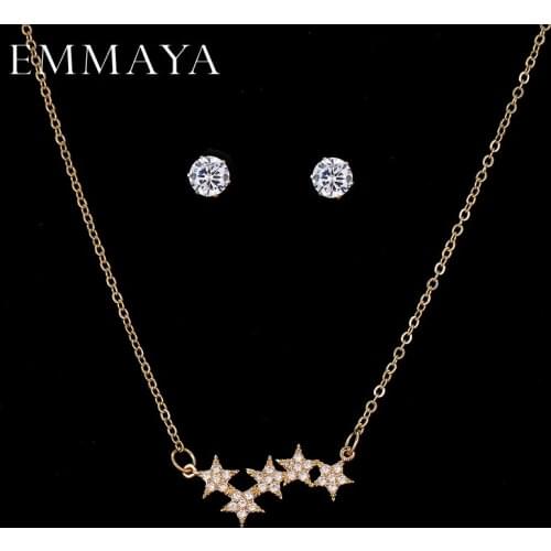 EMMAYA New Arrive AAA Cz Jewelry Necklace Sets Stud Earring Gold-color Choker Chain Necklace Jewelry Sets Women