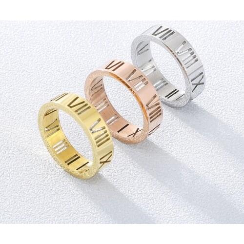 6mm Delicate Hollow Roman Numeral Ring Titanium Steel ring Fine Jewelry For Women Vacuum Plating ring Top Quality