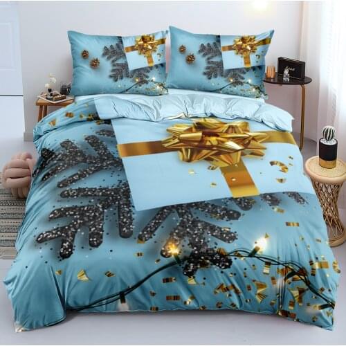 3D Marry Christmas Duvet/Quilt Cover Set Gift Bed Linen XMAS Comforter Case Pillow Sham King Full Bedding Sets Blue Home Texitle