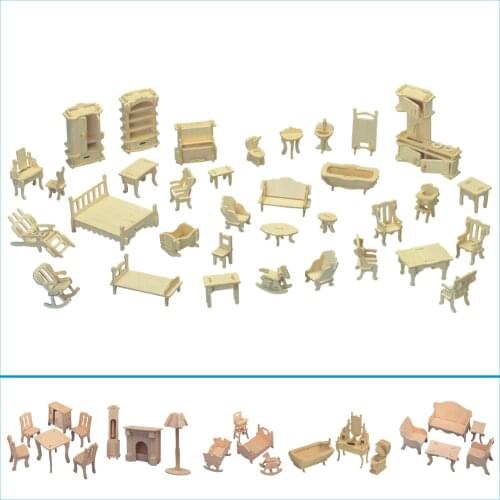 Laser Cutting Mini 3D Wooden Puzzle DIY Building Model Toys Miniature 1:12 Dollhouse Furniture for Dolls for Children Gift