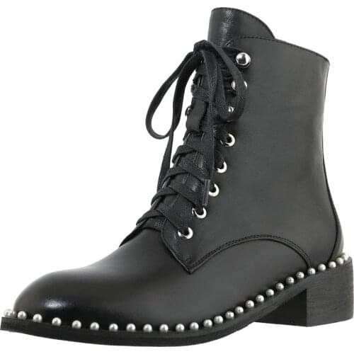 Autumn/winter collection Genuine leather beads Women boots ankle Short boots Female boots Women shoes cowhide