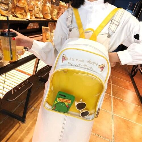 Cute Cat Ear Transparent Shoulders Bag Single Side Transparency backpack For Plush Badge Show JK Cospla Ita Bag Japanese Lolita