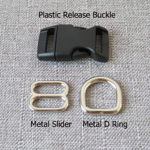 20 sets/lot 15mm webbing strap plastic buckle metal D ring adjuter slider belt clasp for cat pet dog collar sewing DIY accessory