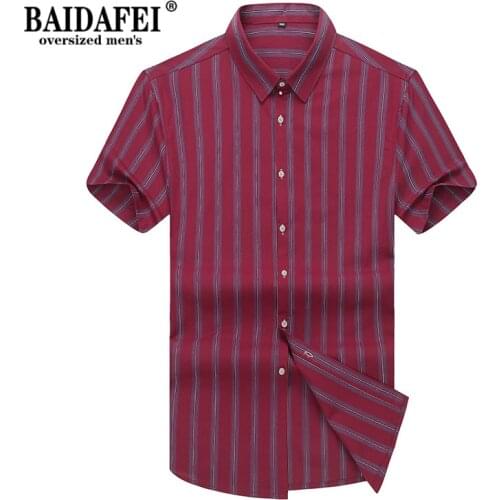 Plus Size 5XL 6XL 7XL Male Shirts 2021 Summer New Arrivals Mens Casual Loose Short-Sleeve Cotton Blend Striped Shirt