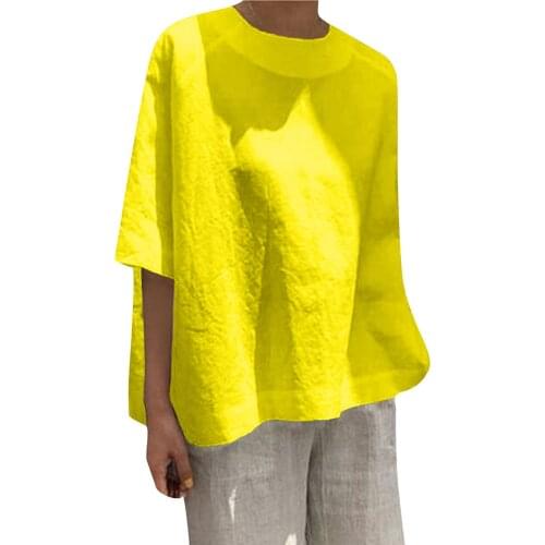 Oversized Linen Blouse Shirt Women Plus Size 3xl 4xl 5xl Pure Color Summer Blouse Loose Casual Vintage Tops