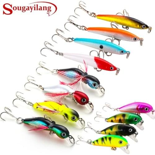 Sougayilang 4Pcs/Card Fishing Lure Painting Topwater Wobblers Crankbait Pencil Artificial Hard Bait Fishing Tackle De Pesca