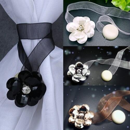 Flower Shape Curtain Tieback With Magnet Buckle Silk Ribbon Window Bedroom Window Curtain Clip Holder Strap Home Decoration