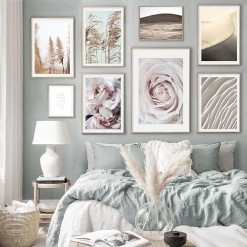 Scandinavian Nature Landscape Canvas Painting Reed Desert Flower Simple Text Wall Poster Nordic Print Modern Picture Home Decor