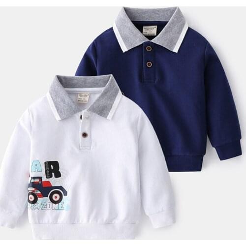 New fashion cute cartoon print boys lapel sweater Korean style gentleman style long-sleeved pullover