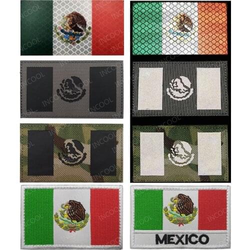 Embroidered Patches Mexico Flag IR Reflective Mexican Flags Tactical Army Military Emblem Appliques 3D Embroidery Badges