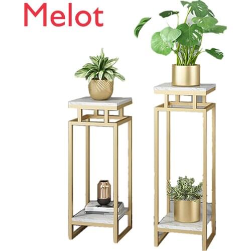 High-End Luxury Chinese Simple Floor Golden Flower Stand Modern Fashion Indoor Marble Metal Storage Rack Home Decoration