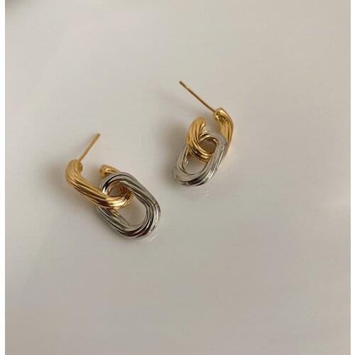 WTLTC Dual-purpose Metal Contrast Color Chain Hoop Earrings French Big Hoops Earrings Minimalist Geometric Earrings for Women
