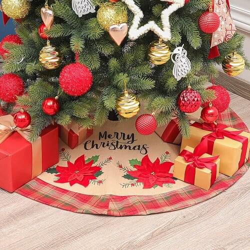 2020 Christmas Tree Skirt 48 Inch Flower Linen Plaid Skirt Home Decoration Decor for Room