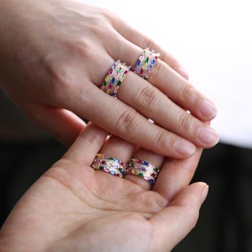 Rainbow cz ring 2020 summer hot selling fashion women engagement band ring rose gold
