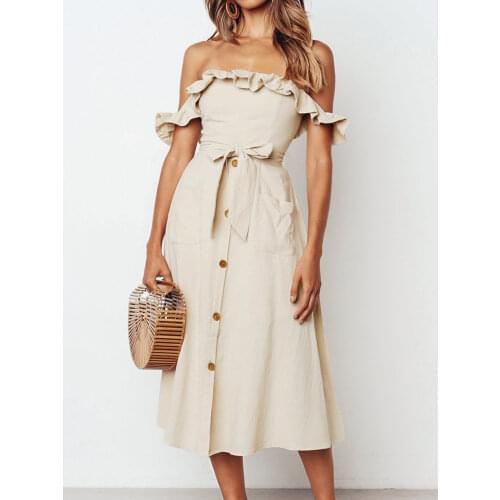 CUPSHE Off The Shoulder Solid Aprict Midi Dress Woman Sexy Lace Up Smocked Back Dress 2021 Girls Summer Casual Sundress Vestidos