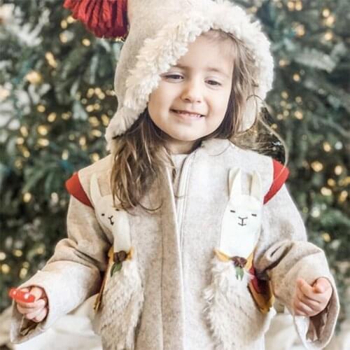 Winter 2020 Children and Girls Embroidered Lovely Alpaca Cape with Fleece Cotton Jacket Kids Jackets for Girls Toddler Jacket