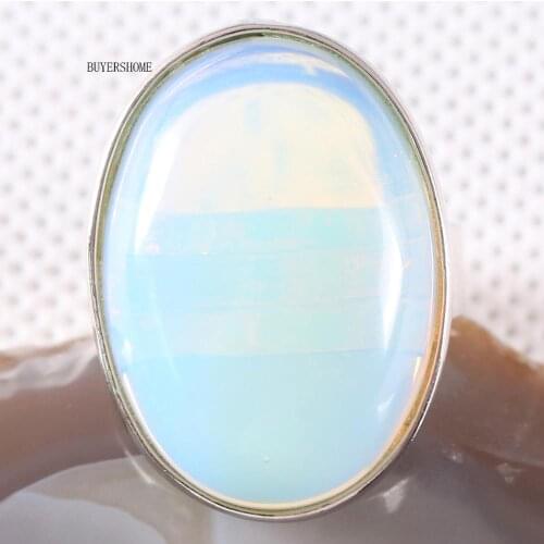 1Pcs Women Men Wedding Rings Jewelry Gift Natural Stone Oval Beads White Opal Adjustable Finger Ring Z103