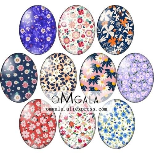 Beautiful Flower Illstrations 10pcs mixed 13x18mm/18x25mm/30x40mm Oval photo glass cabochon demo flat back Making findings