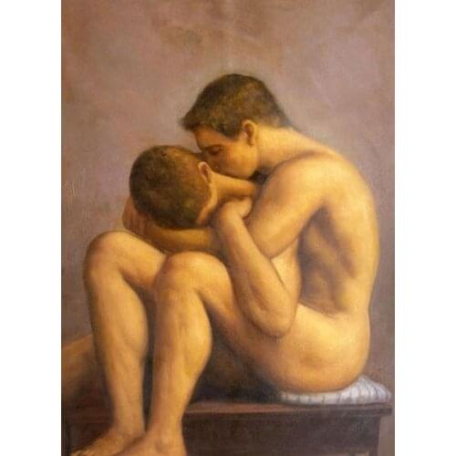 100% Handpainted Interest Gay Naked Man In Love Lover Male Nightclub Glamour Protection Painting shipping free