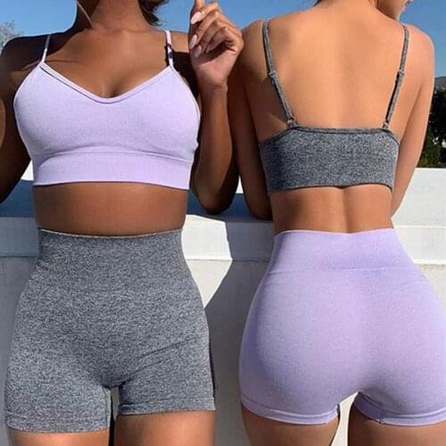 2 Pcs/Set Women Seamless Yoga Sets Fitness Sports Suits Gym Clothes Breathable Bra Female Running Leggings Workout Set Short+Top