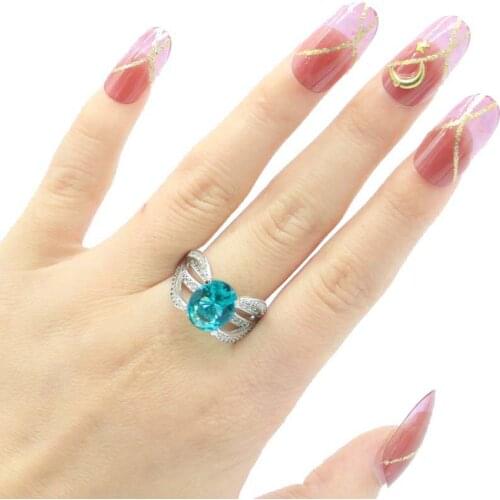 22x11mm SheCrown Romantic Created Rich Blue Violet Tanzanite CZ Gift For Sister Silver Rings