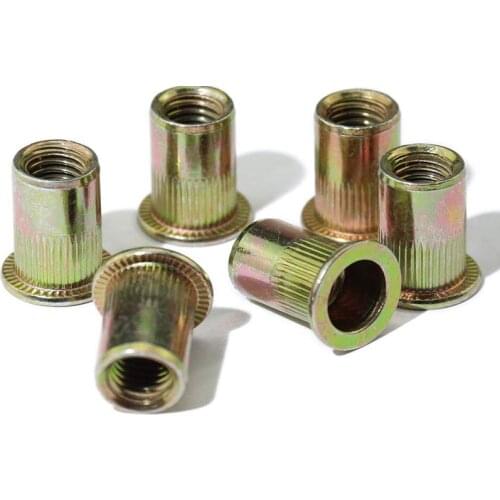 25pcs galvanized carbon steel metric flat threaded nuts, M1/4-20 flat knurled nuts