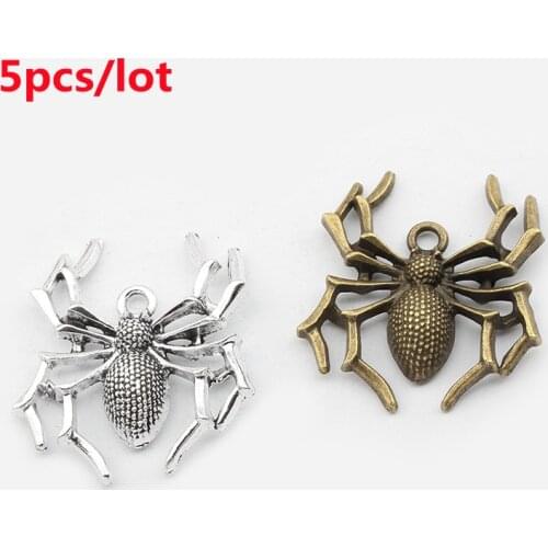 5pcs/lot Antique Bronze /Silver Color Spider Handmade Charms Pendant DIY for Bracelet Necklace Jewelry 31*35mm