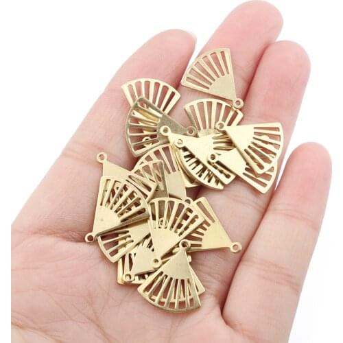 50pcs Raw Brass Charms Mini Open Fans Shape Pendant Jewelry Accessories For Diy Bracelet Earring Jewelry Making 15x16.5mm