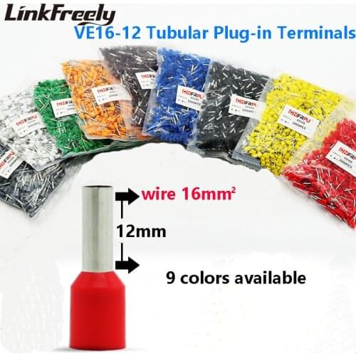 500pcs VE16-12 E16-12 Tubular Insulated Electrical Wire Terminal Connector Faston Cable Heat Shrink Splice Terminal Crimp Pin