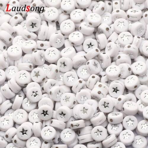 4*7mm White and Silve Star Letter Acrylic Beads Alphabet Spacer Round Beads For Diy Jewelry Making Bracelet Supplies