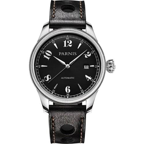 Parnis Gentel I Seriers Luminous Mens Leather Watchband Fashion Big Dial 21 Drills Automatic Mechanical Watch Wristwatch