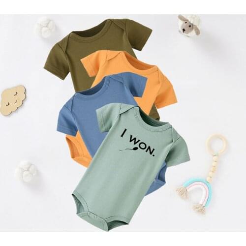 Funny I won Newborn Baby Bodysuit Infant Cotton Short Sleeve Boy Baby Letter Clothes Girl Print Suit Born Crawling Baby 3M-12M